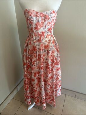 Bardot Lola Floral Strapless Corset Midi Dress NWT Med
